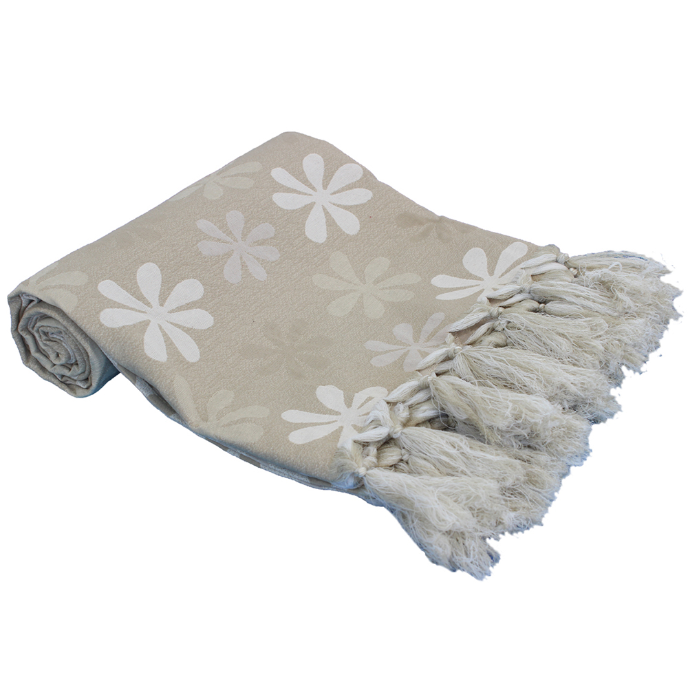 Manta Xale p/ Sofá tipo capa jacquard Flor46 Bege 2,20x1,40
