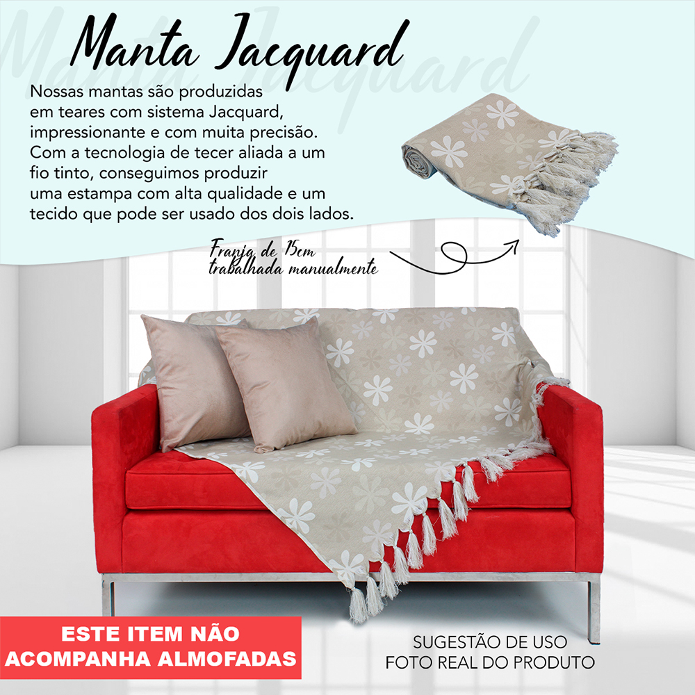 Manta Xale p/ Sofá tipo capa jacquard Flor67 Bege 2,50x1,40