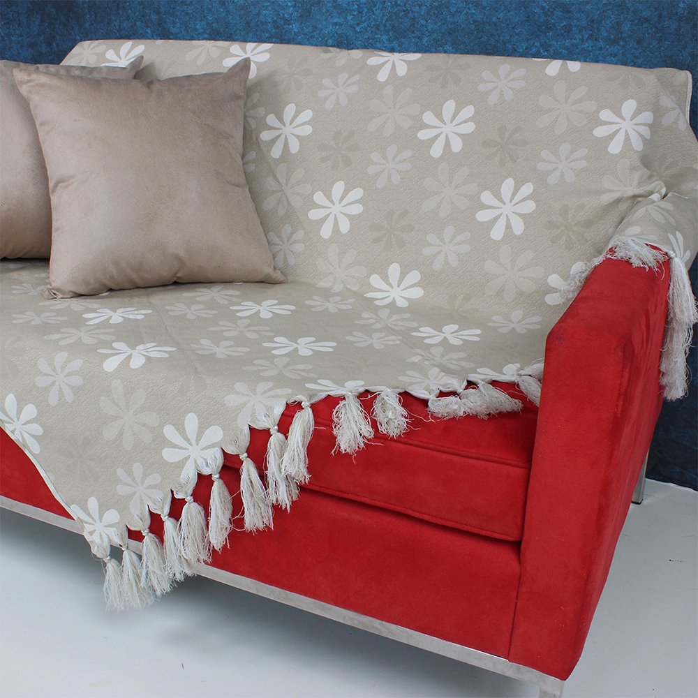 Manta Xale p/ Sofá tipo capa jacquard Flor67 Bege 2,50x1,40