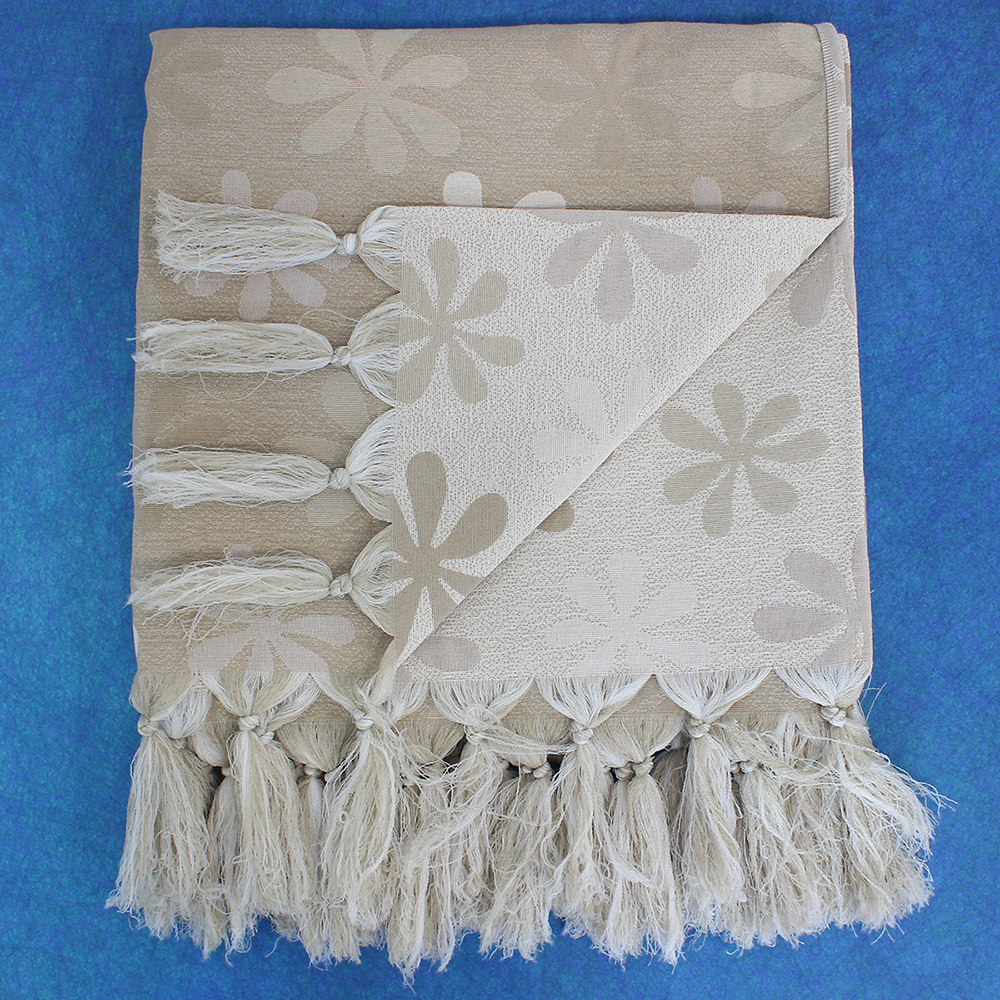 Manta Xale p/ Sofá tipo capa jacquard Flor67 Bege 2,50x1,40