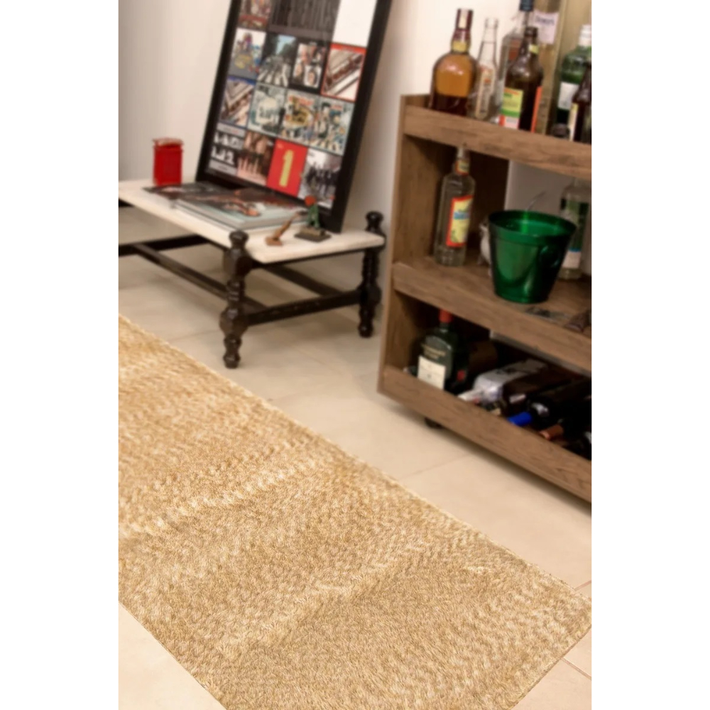 Passadeira 2,00x0,60 Bege Mescl Shaggy Quarto Sala Antiderrap B