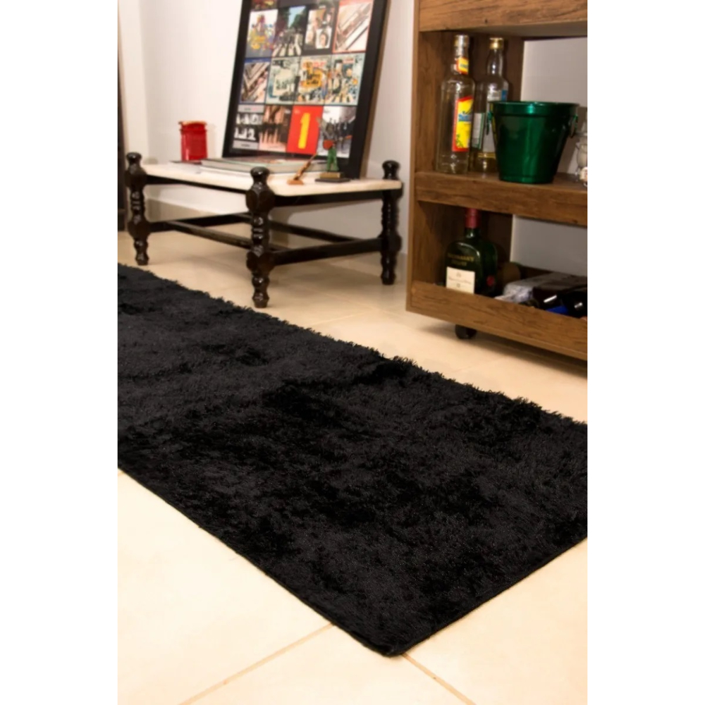 Passadeira 2,00x0,60 Preta Shaggy Corredor Felpuda luxo A
