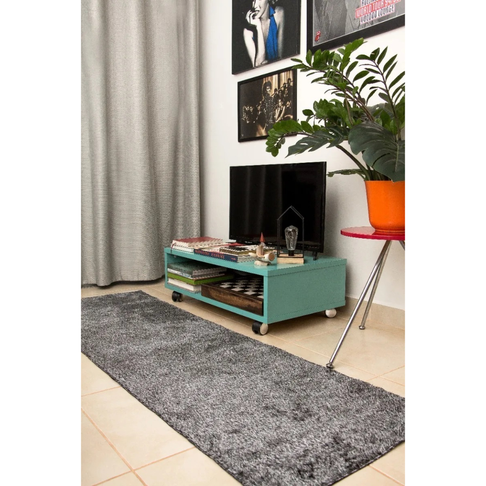Passadeira 2,00x0,60 Preto Mescla Cinza Shaggy Antiderrap B