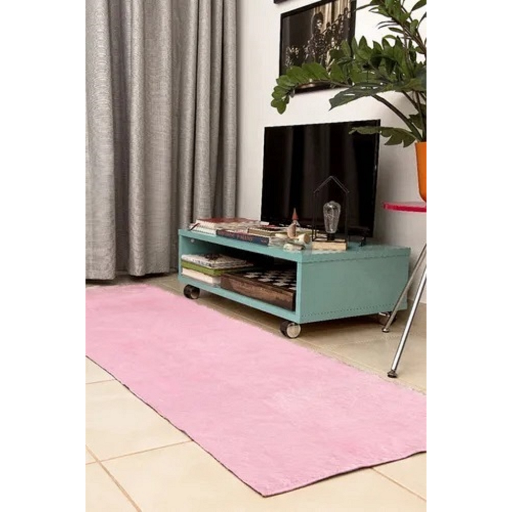 Passadeira 2,00x0,60 Rosa Shaggy Quarto Sala Antiderrap B