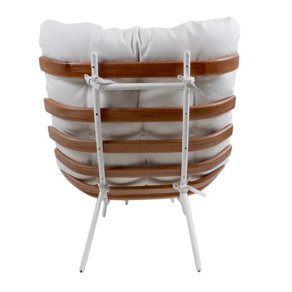 Poltrona Costela Original com Banqueta em Couro Branca Natural Base Branca