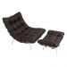 Poltrona Costela Original com Banqueta em Couro Marrom Natural Base Branca