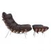 Poltrona Costela Original com Banqueta em Couro Marrom Natural Base Branca