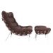 Poltrona Costela Original com Banqueta em Suede Marrom Imbuia Base Branca