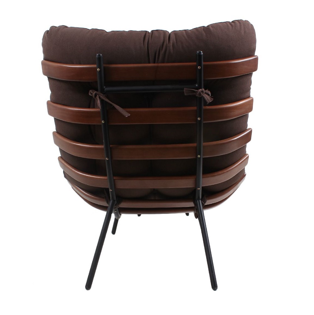 Poltrona Costela Original com Banqueta em Suede Marrom Imbuia Base Preta