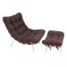 Poltrona Costela Original com Banqueta em Suede Marrom Natural Base Branca