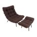 Poltrona Costela Original com Banqueta em Suede Marrom Natural Base Preta