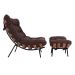 Poltrona Costela Original com Banqueta em Suede Marrom Natural Base Preta