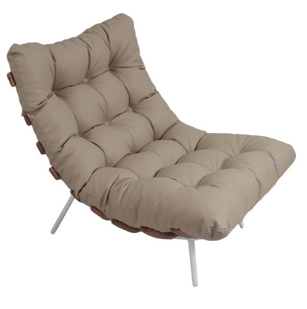 Poltrona Costela Original em Couro Areia Natural Base Branca