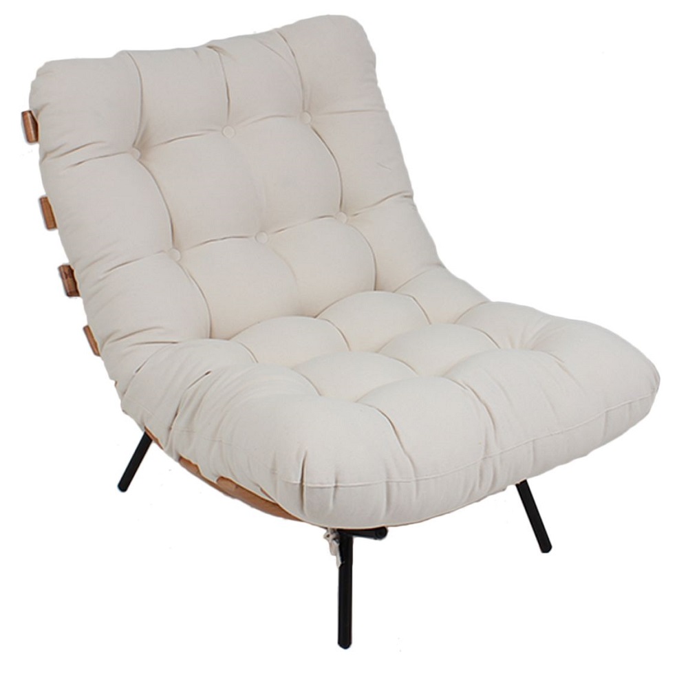 Poltrona Costela Original em Sarja Cru Natural Base Preta