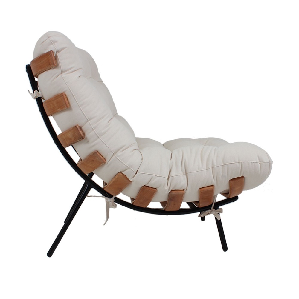 Poltrona Costela Original em Sarja Cru Natural Base Preta