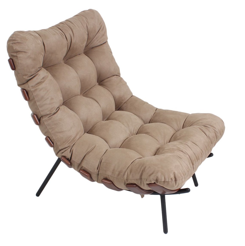 Poltrona Costela Original em Suede Fendi Imbuia Base Preta