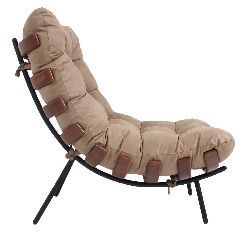Poltrona Costela Original em Suede Fendi Imbuia Base Preta