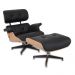 Poltrona e Puff Charles Eames Jac. Couro Natural Legitimo Preto