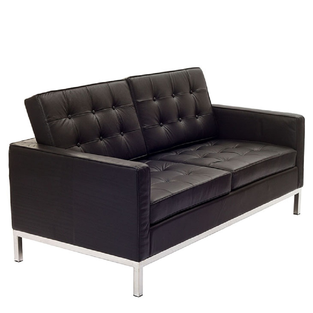 Sofá FK 2 Lugares Couro Natural Preto