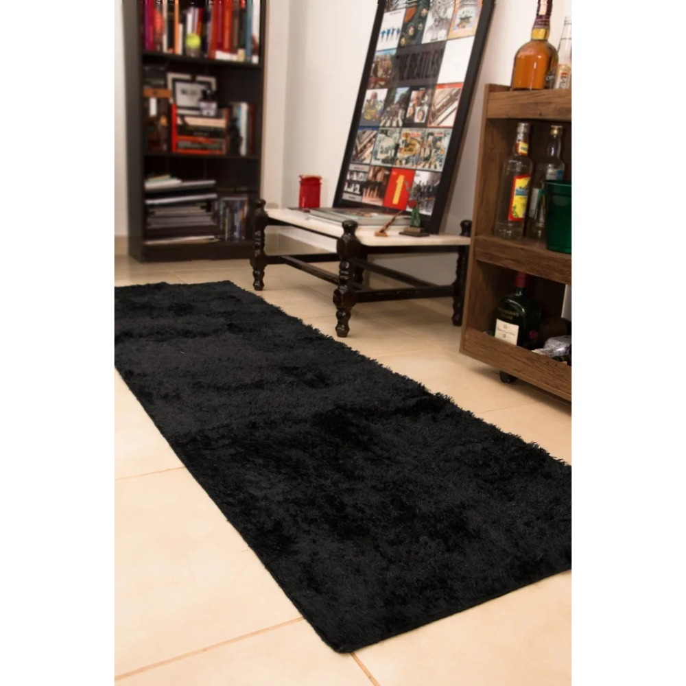 Tapete 2,00x0,60 Preto Shaggy Peludo Premium designer A