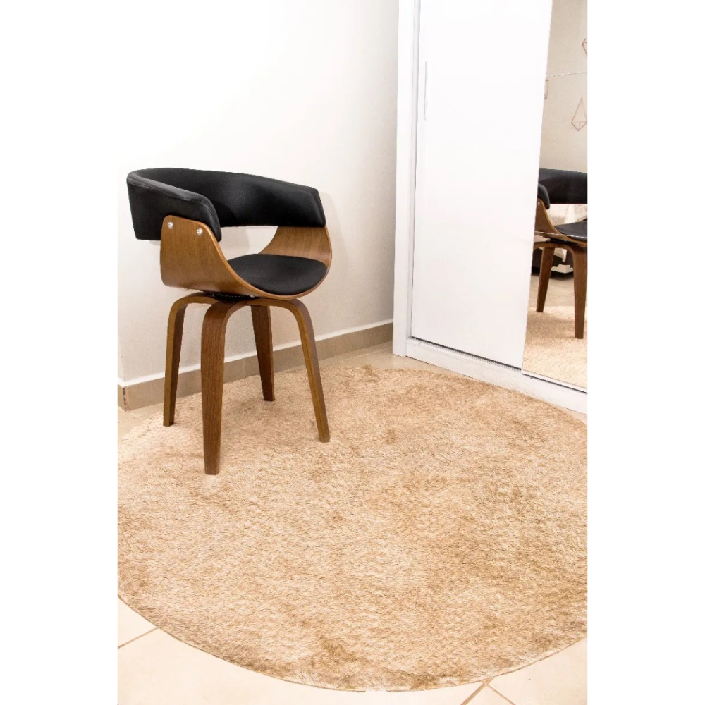 Tapete Redondo 1,50x1,50 Bege Mescla Shaggy Premium luxo B