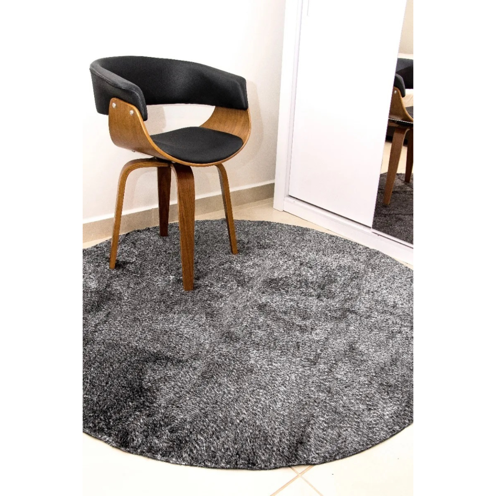 Tapete Redondo 1,50x1,50 Preto Mescla Shaggy Super Peludo B