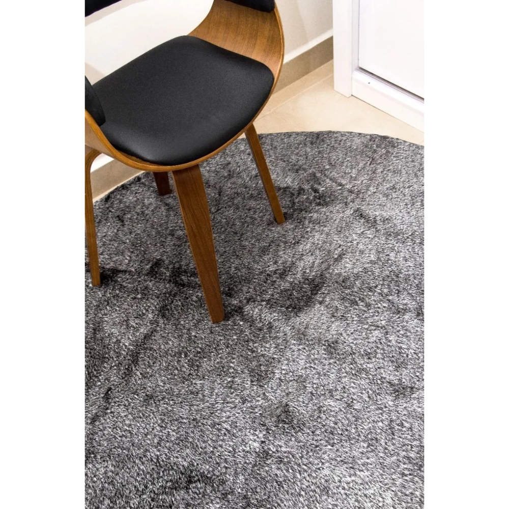 Tapete Redondo 1,50x1,50 Preto Mescla Shaggy Super Peludo B