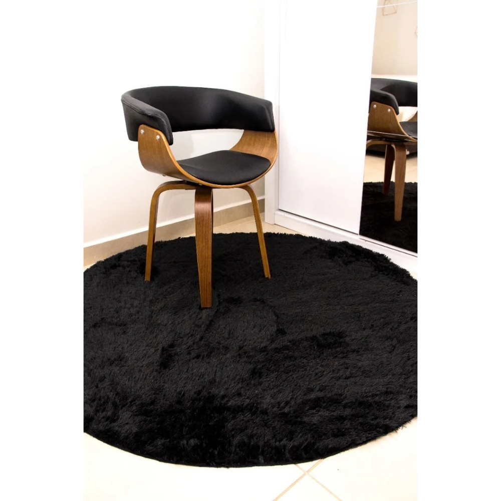 Tapete Redondo 1,50x1,50 Preto Shaggy Premium peludo A