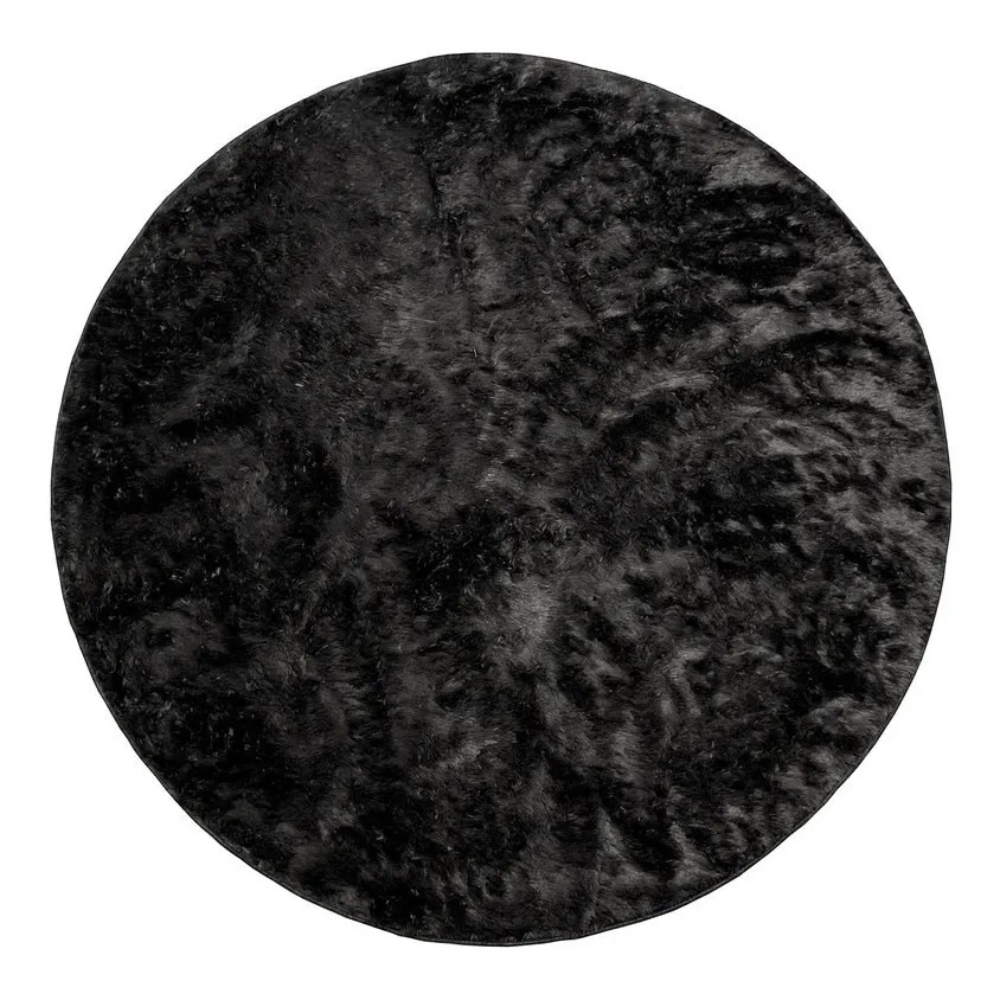 Tapete redondo 1,50x1,50 Preto Shaggy Antiderrapante decoraA