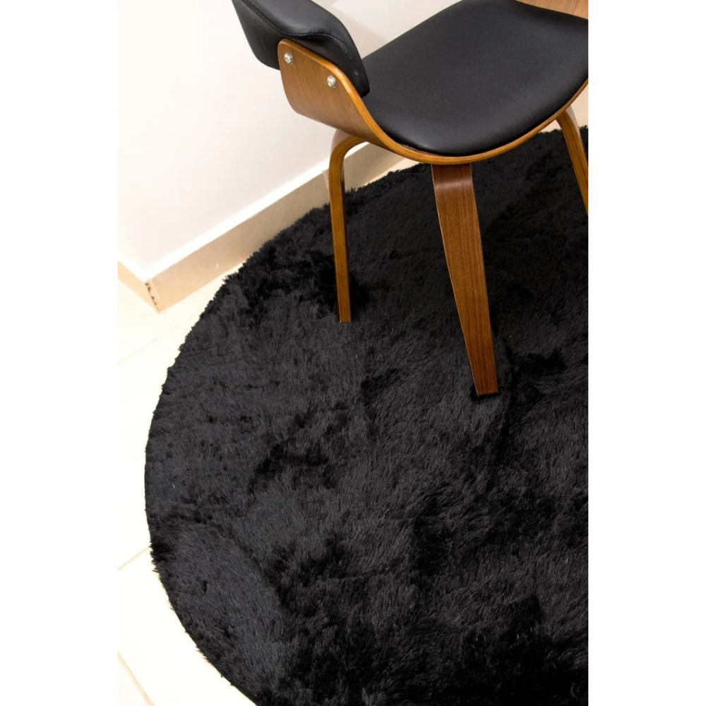 Tapete redondo 1,50x1,50 Preto Shaggy Antiderrapante decoraA