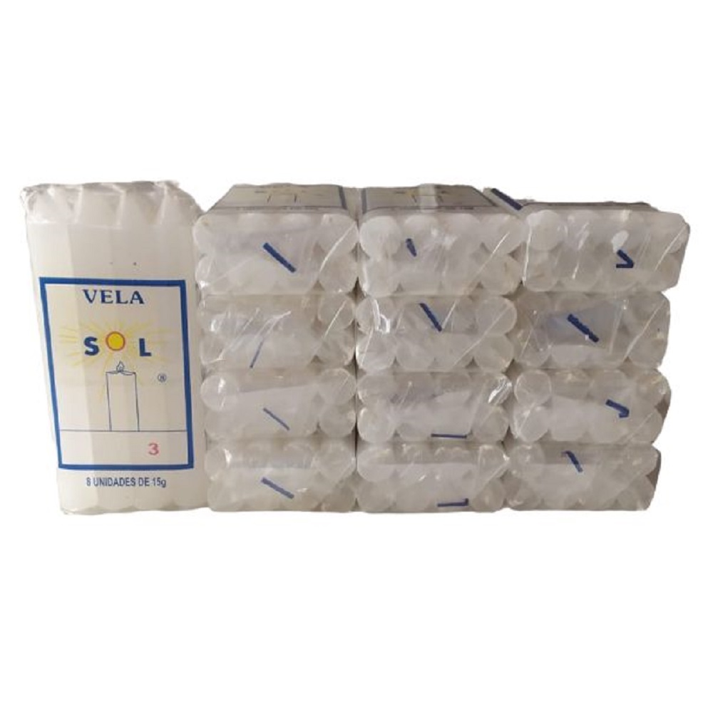 Vela Palito Tradicional Branca Nº 3 Kit c/24 maços de 8un