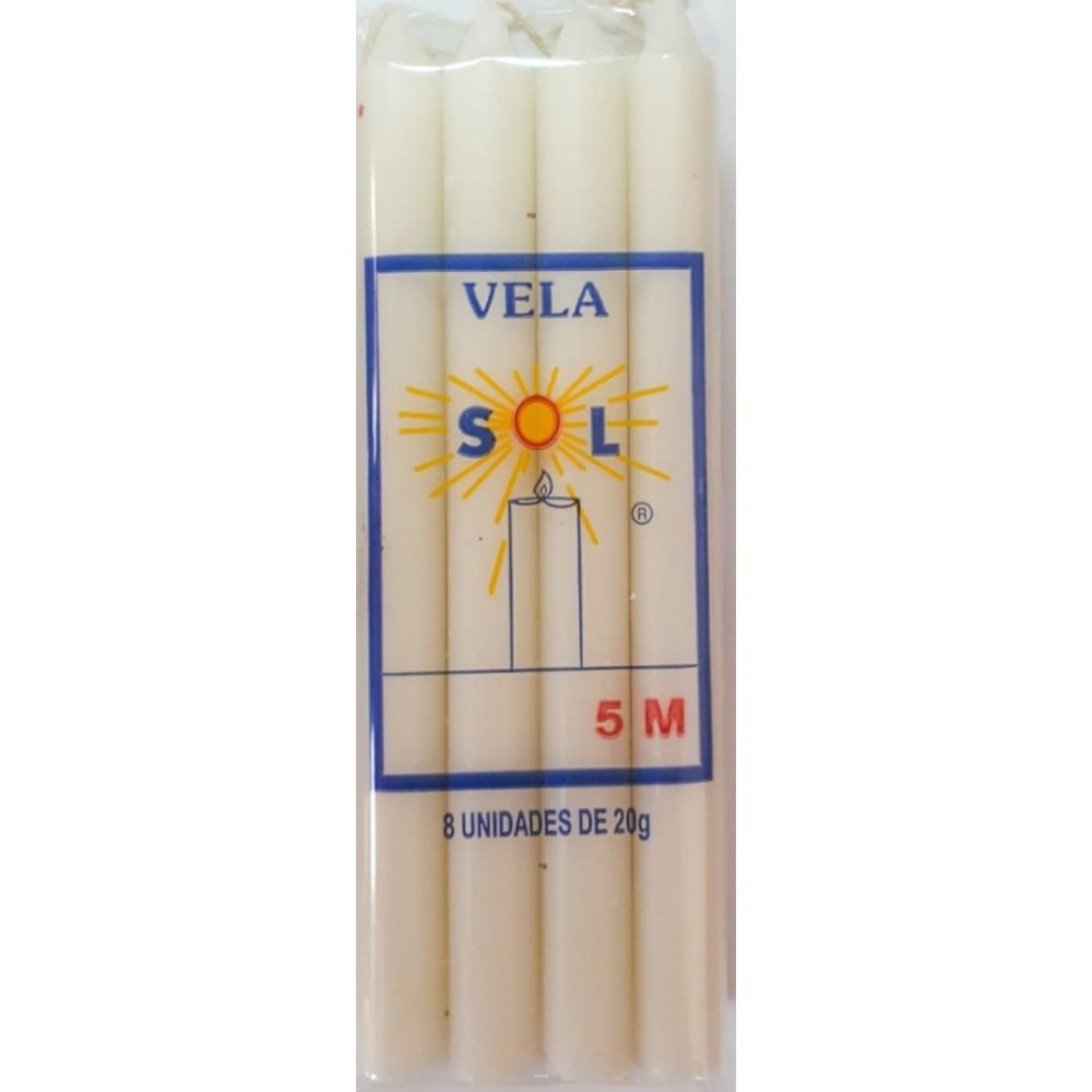 Vela Palito Tradicional Branca Nº 5M Kit c/24 maços de 8un