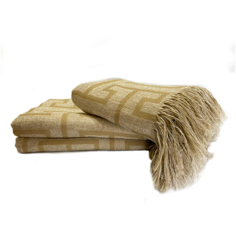Xale Manta Sofá Jacquard 2,10m x 1,40m Creta Bege luxo