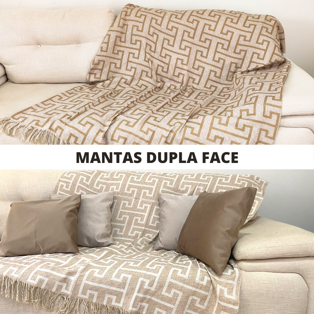 Xale Manta Sofá Jacquard 2,10m x 1,40m Creta Bege luxo