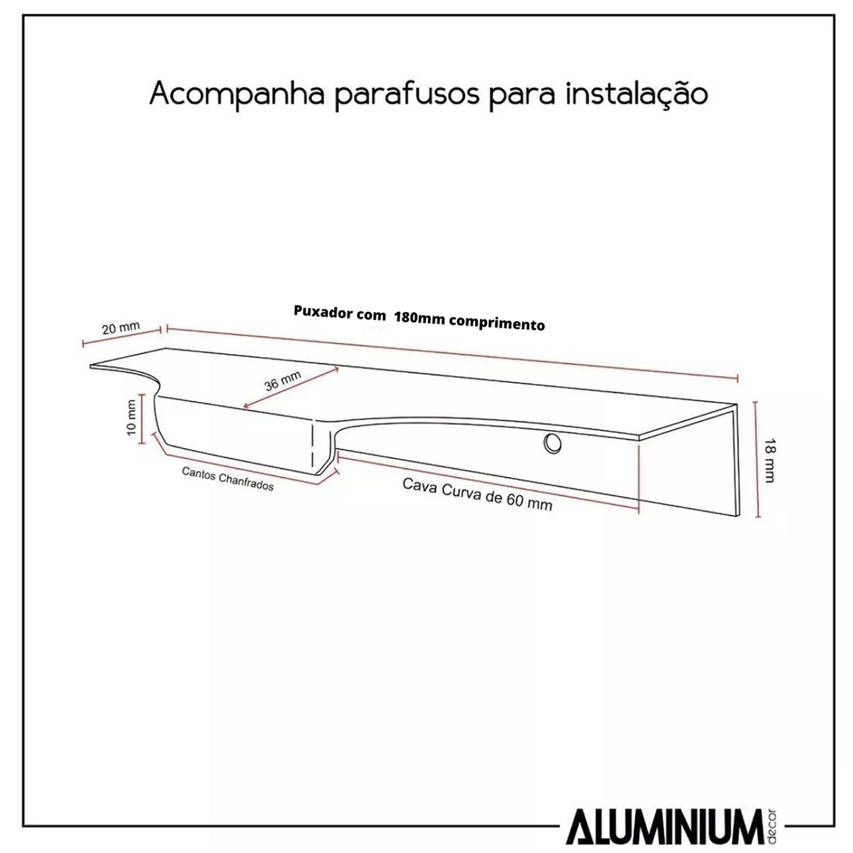 Kit 50 Puxadores para Móveis Clean Cava Alumínio Preto 180mm Aluminium Decor