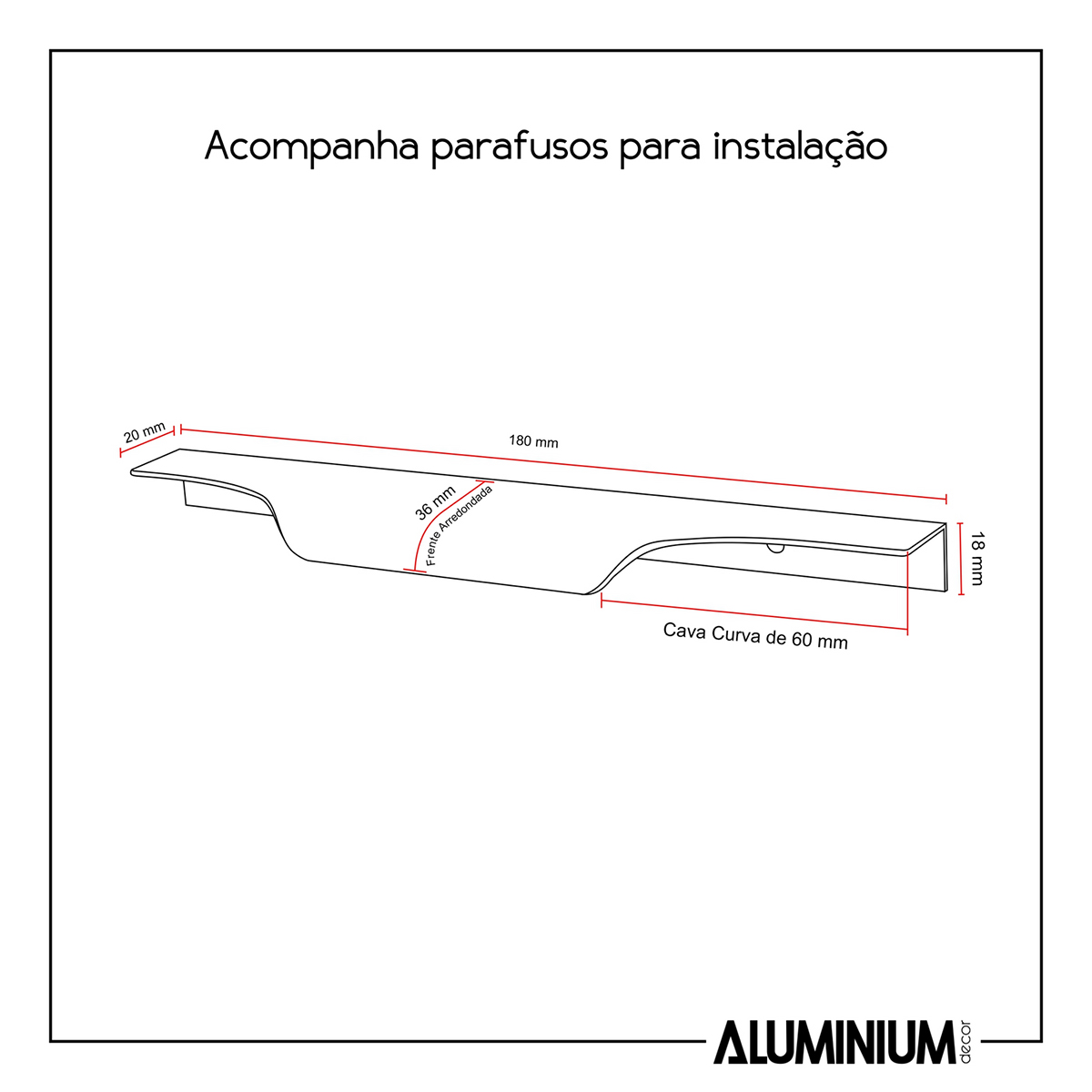 Puxador para Móveis Wave Cava Alumínio Champagne 180mm Aluminium Decor