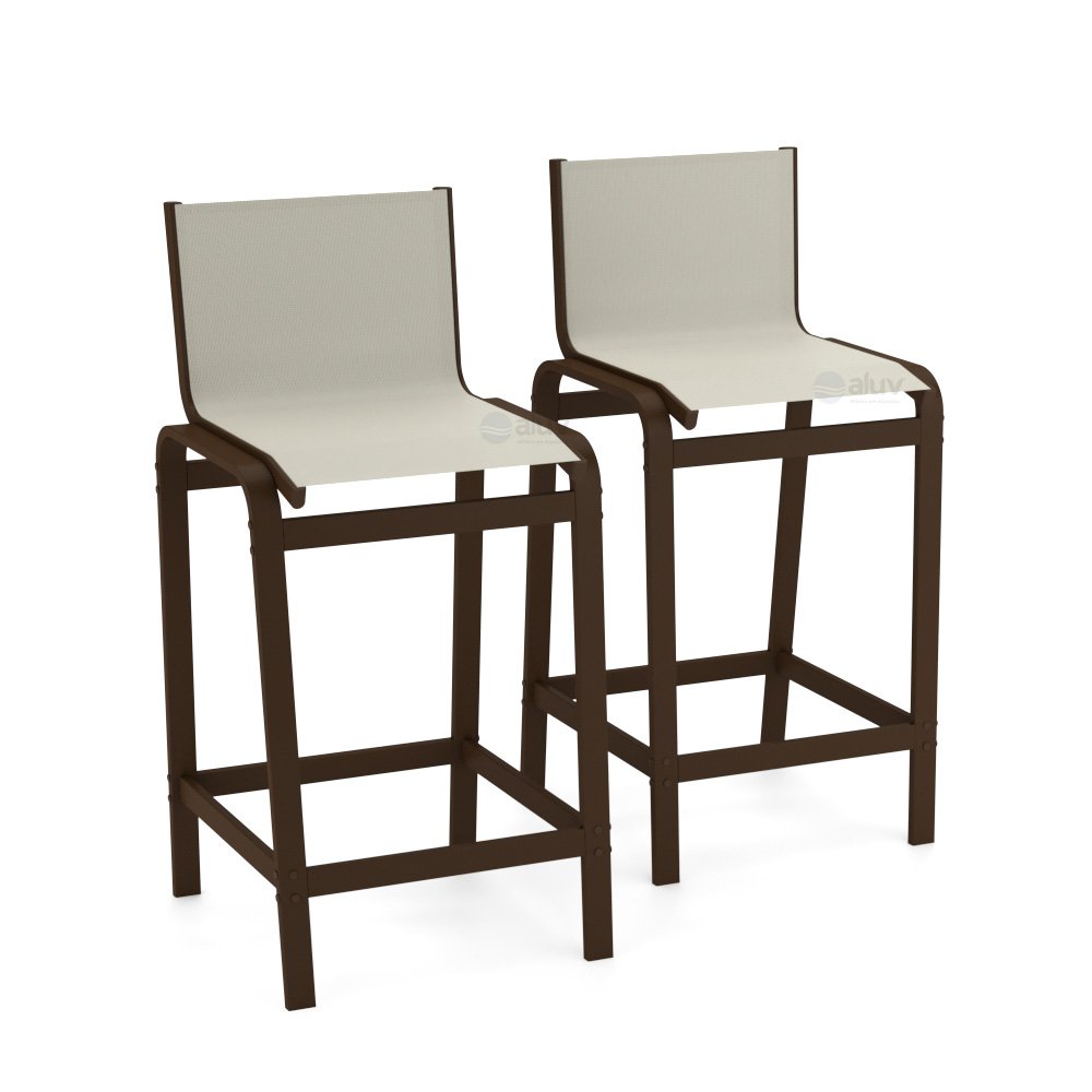 Kit 2 Banquetas Altas bancada Alumínio Marrom Tela Bege