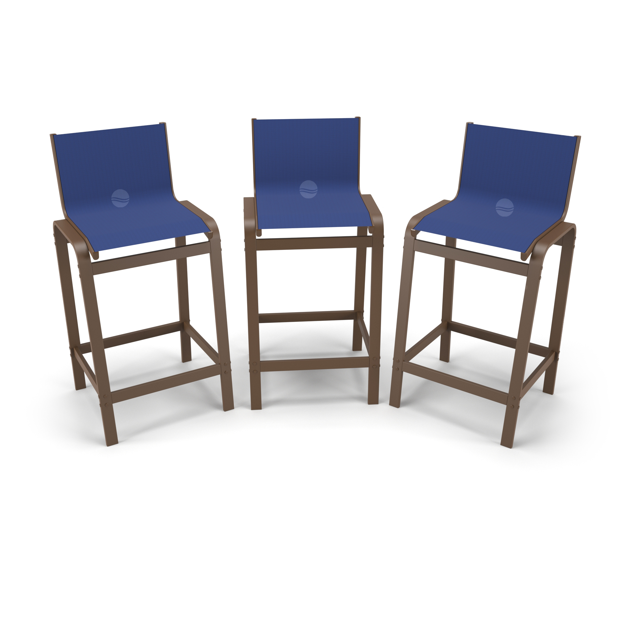 Kit 3 Banquetas Alta bancada Alumínio Marrom Tela Azul