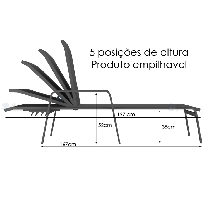 Kit 3 Espreguiçadeira Piscina Alumínio Marrom Tela Bege