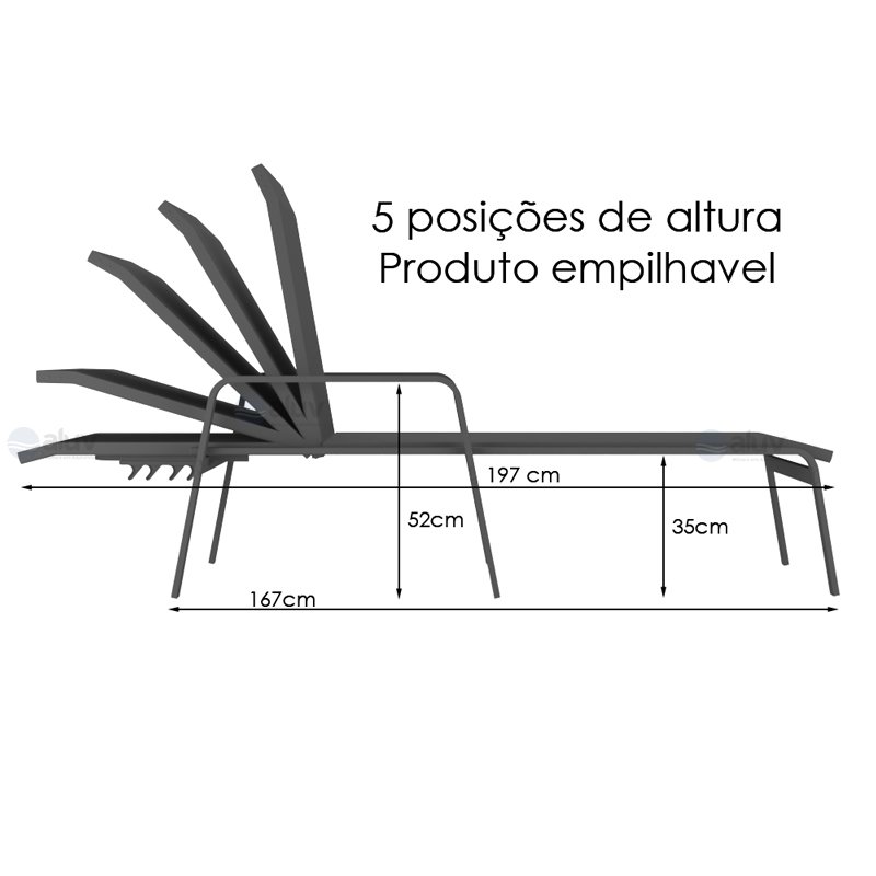 Kit 3 Espreguiçadeiras Piscina Alumínio Fendi Tela Mocca