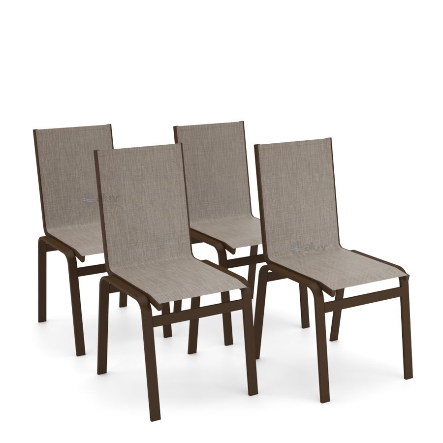 Kit 4 Cadeira Jantar Gourmet Alumínio Marrom Tela Mocca