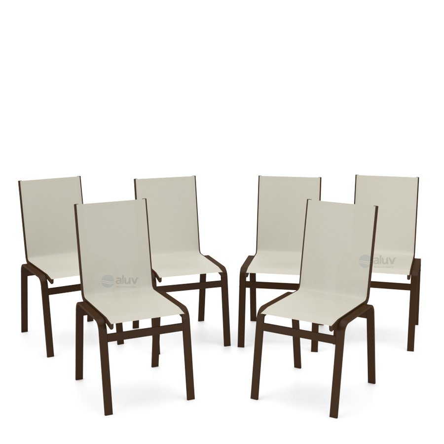 Kit 6 Cadeira Jantar Gourmet Alumínio Marrom Tela Bege