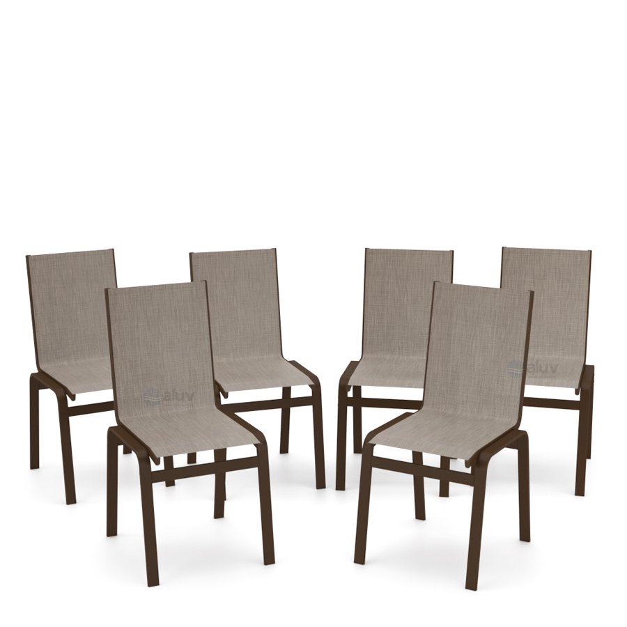 Kit 6 Cadeira Jantar Gourmet Alumínio Marrom Tela Mocca