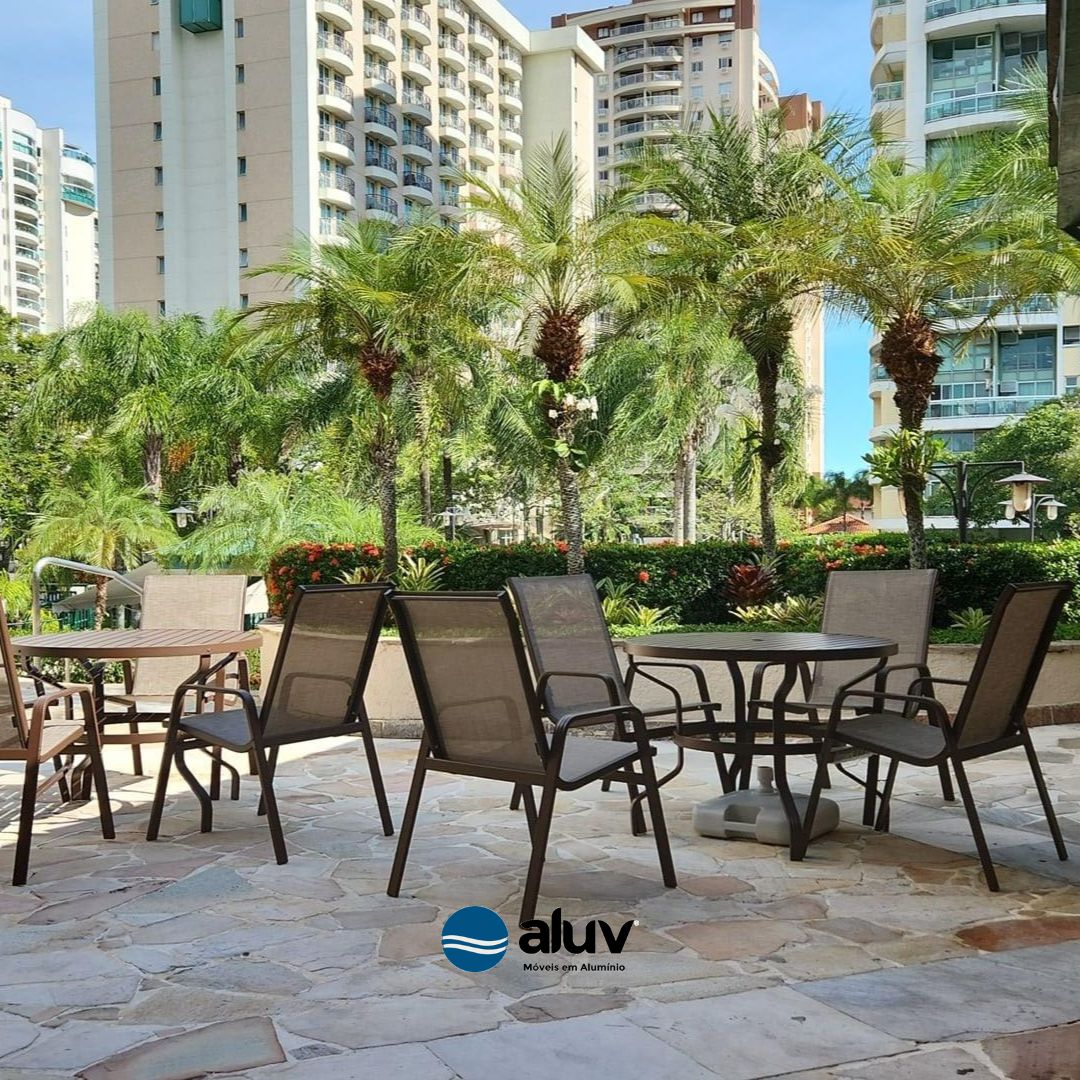 Kit 6 Cadeira Riviera Piscina Alumínio Marrom Tela Marrom