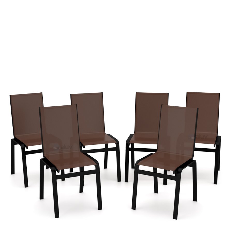 Kit 6 Cadeiras Jantar Gourmet Alumínio Preto Tela Marrom