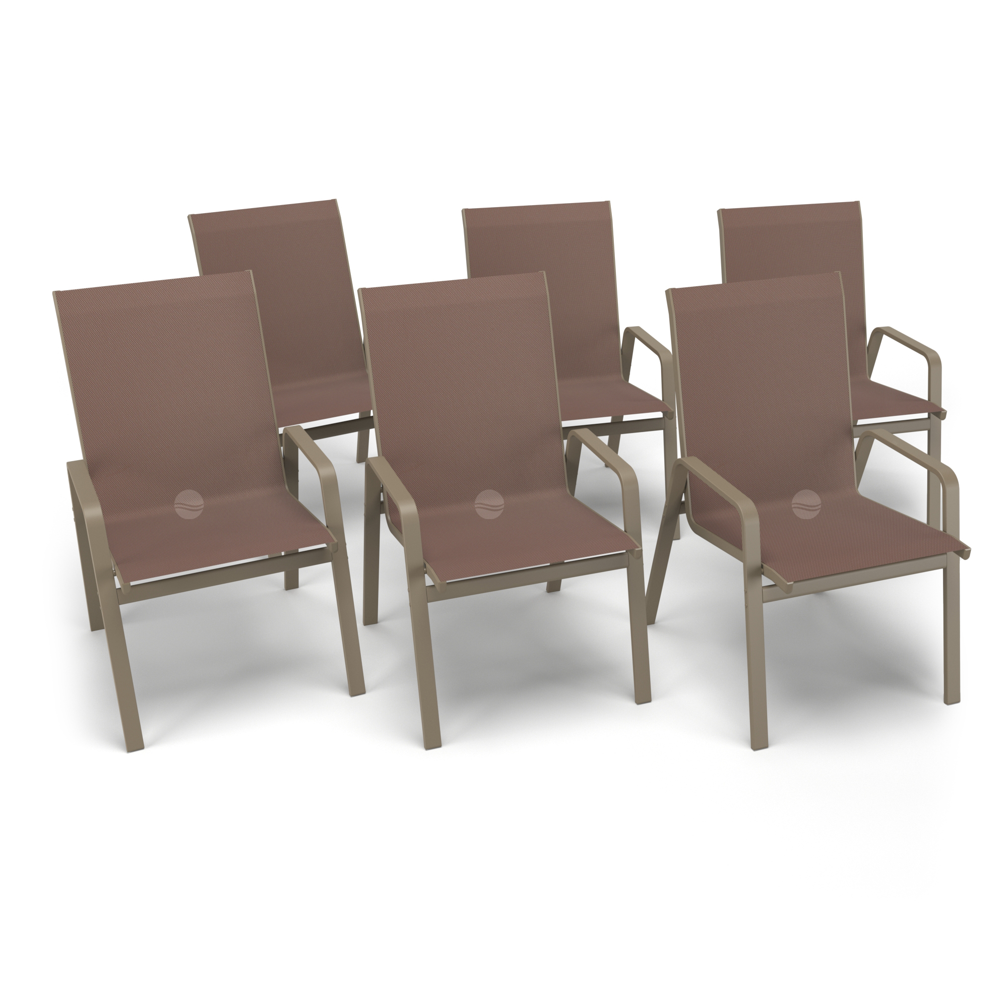 Kit 6 Cadeiras Riviera Piscina Alumínio Fendi Tela Marrom