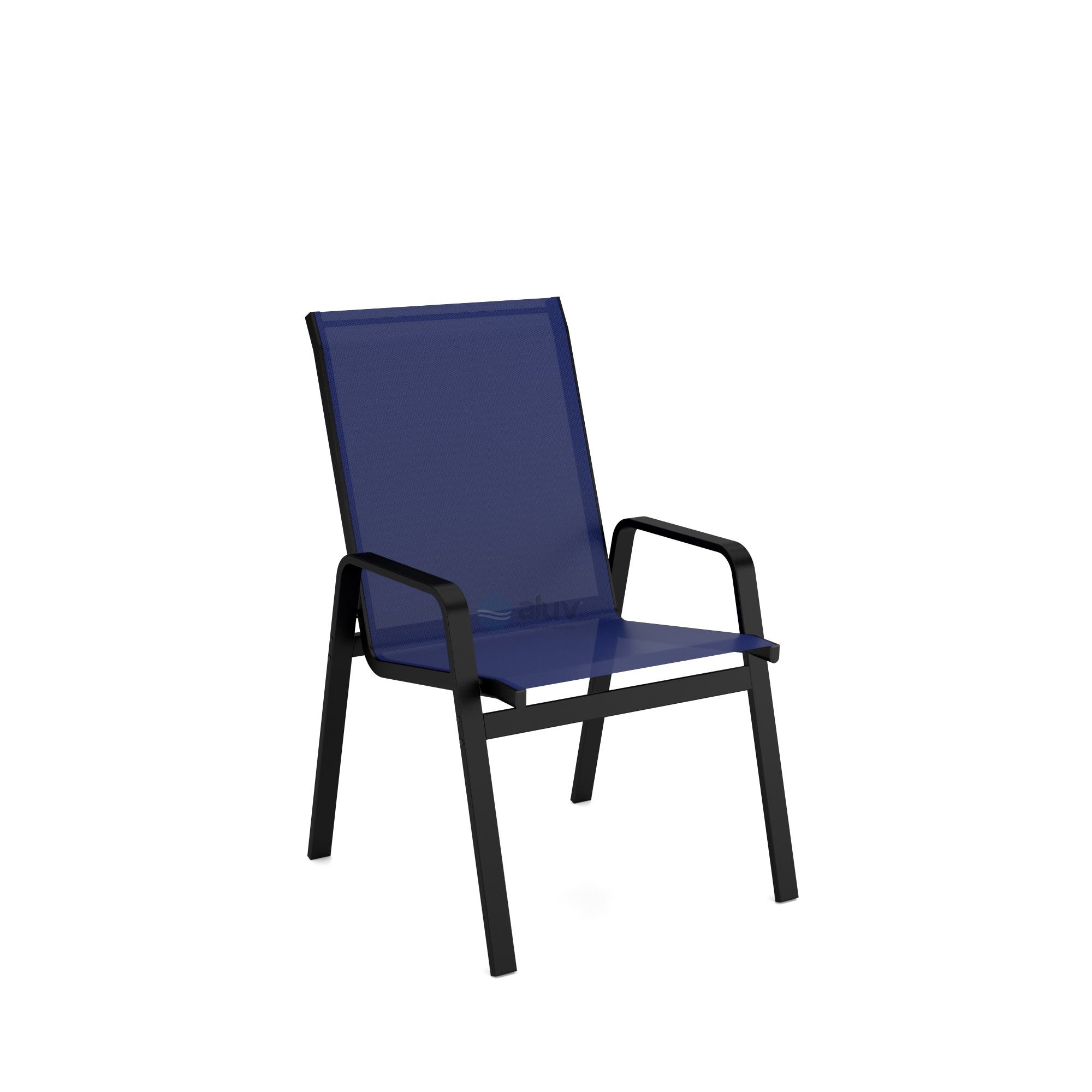 Mesa 4 cadeiras Ripado Piscina Alumínio Preto e Tela Azul