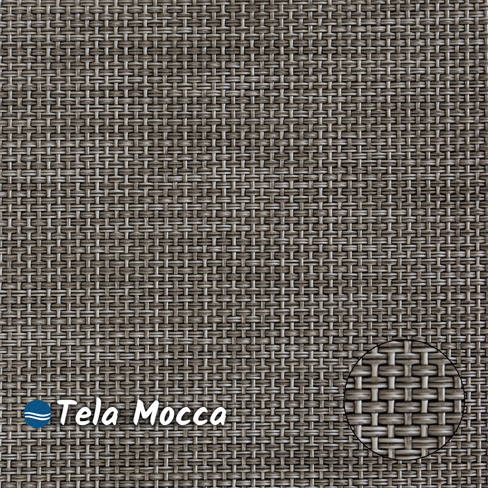 Mesa 4 cadeiras Ripado Piscina Alumínio Preto e Tela Mocca
