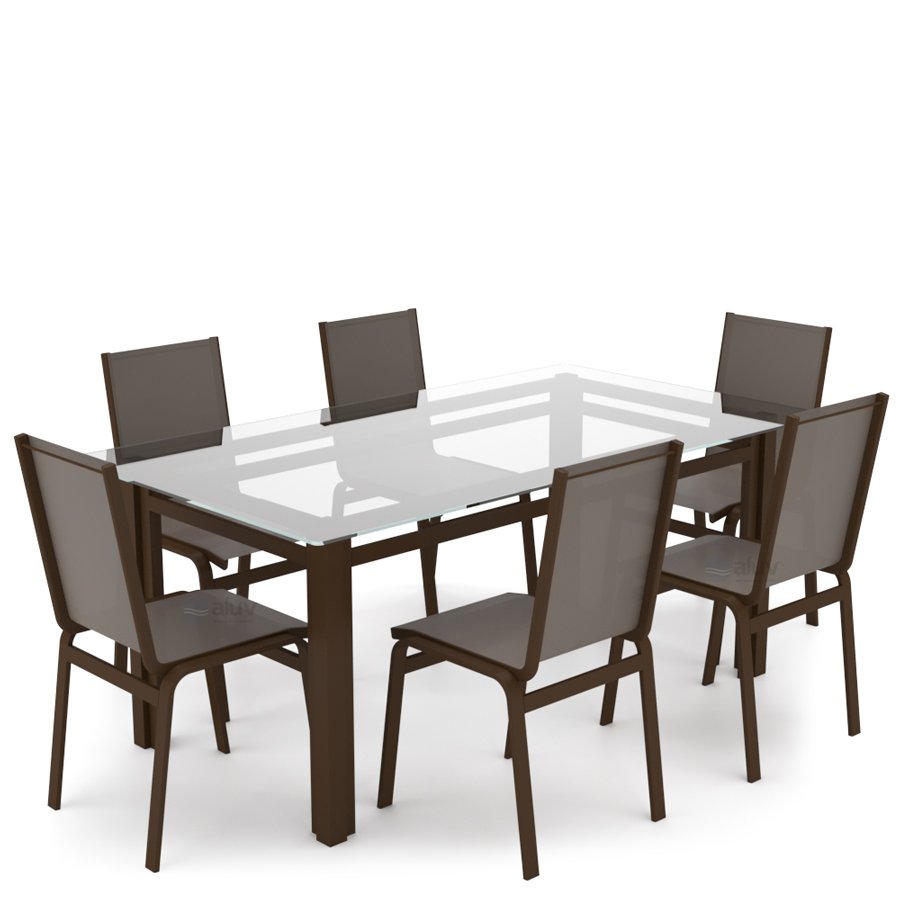 Sala Jantar Retangular 6 Lugares Alumínio Marrom Tela Fendi