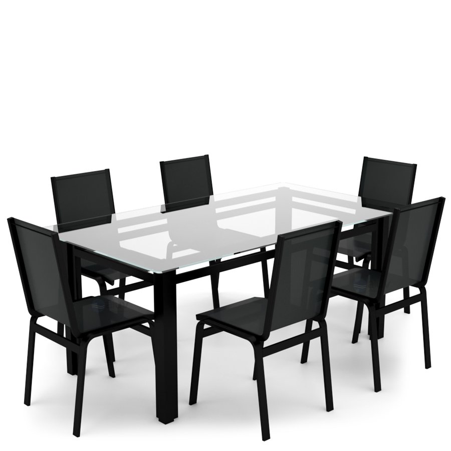 Sala Jantar Retangular 6 Lugares Alumínio Preto Tela Preto